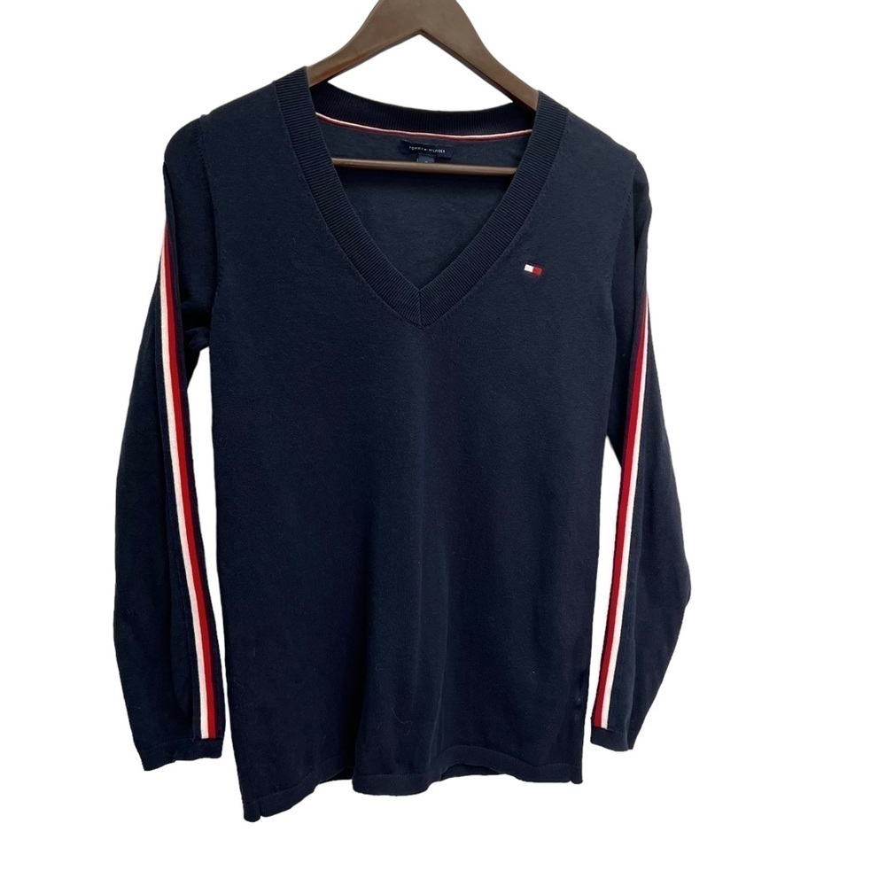 TOMMY Hilfiger Cotton V-Neck Navy Long Sleeve Pullover Sweater Size M